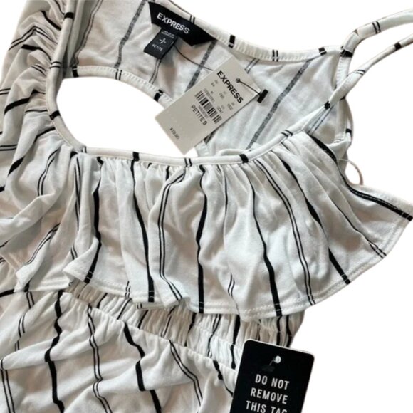 Express High-Low Ruffle Knit Dress Striped White Black Size S Petite - Picture 10 of 11